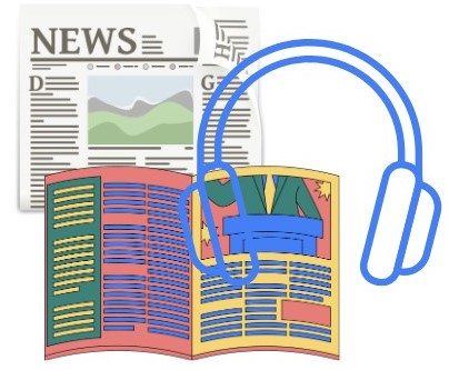 headphones, magazine and newspaper
