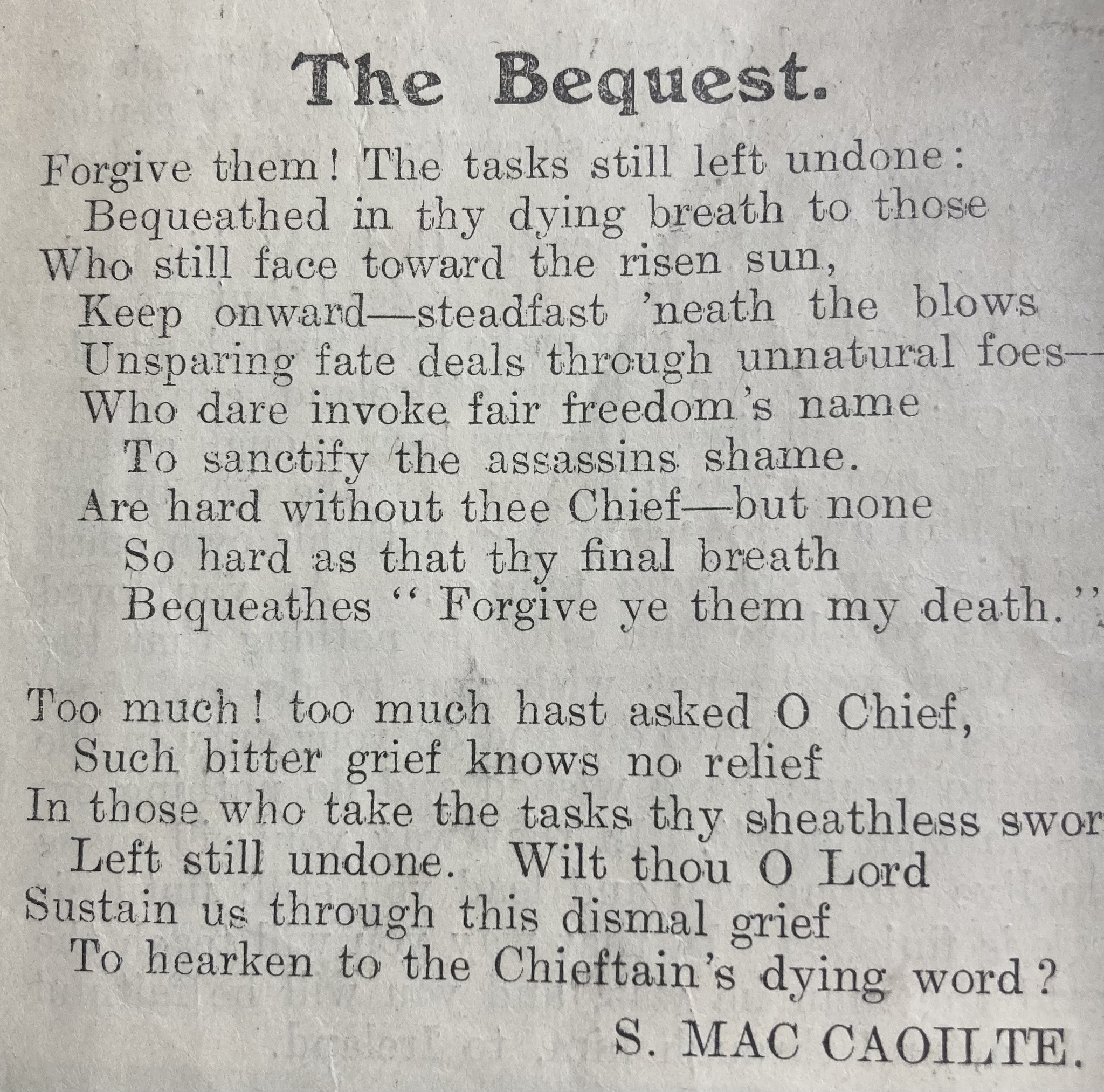 The Bequest, a poem by Sean MacCaoilte